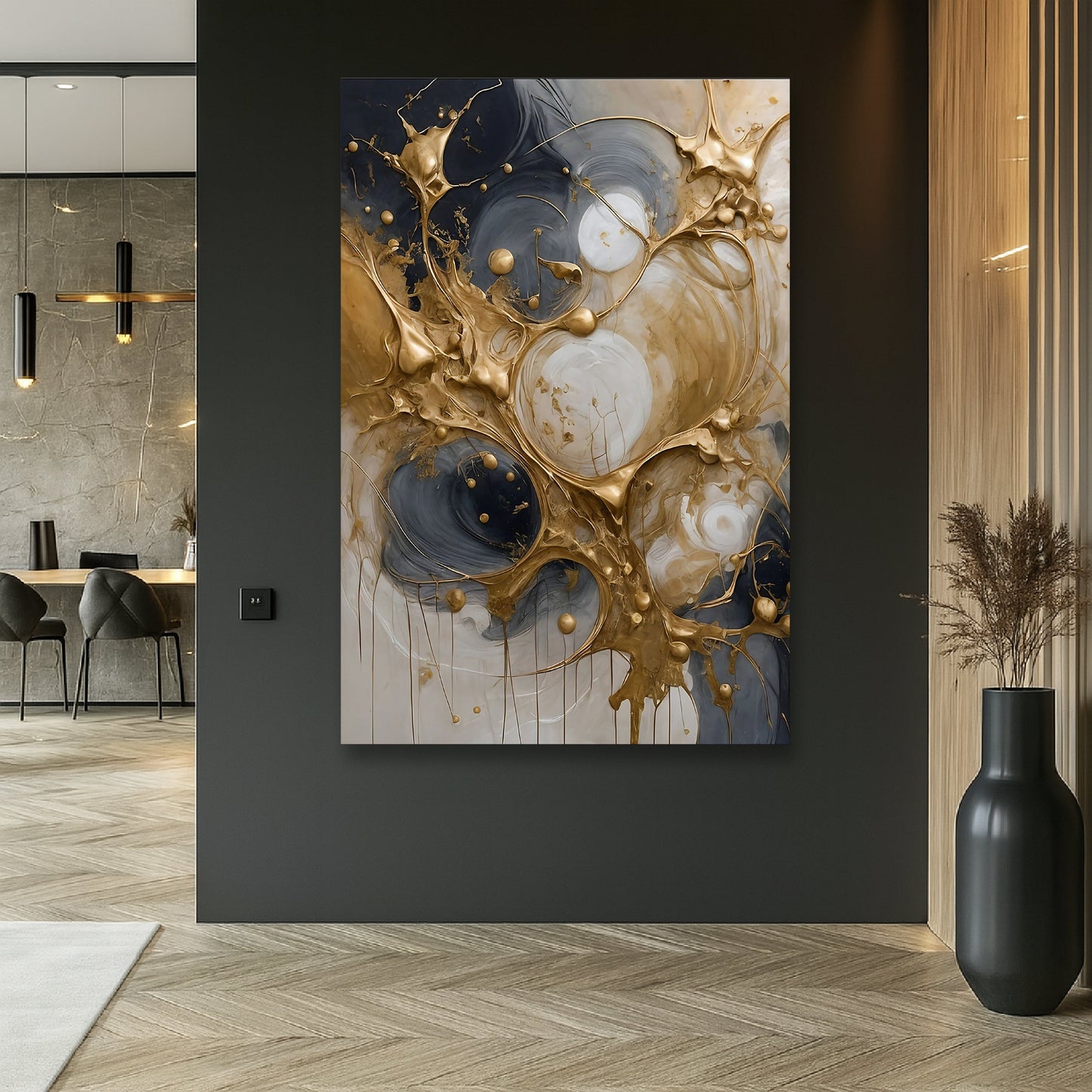 Black and Gold Splash Abstract Canvas Wall Art