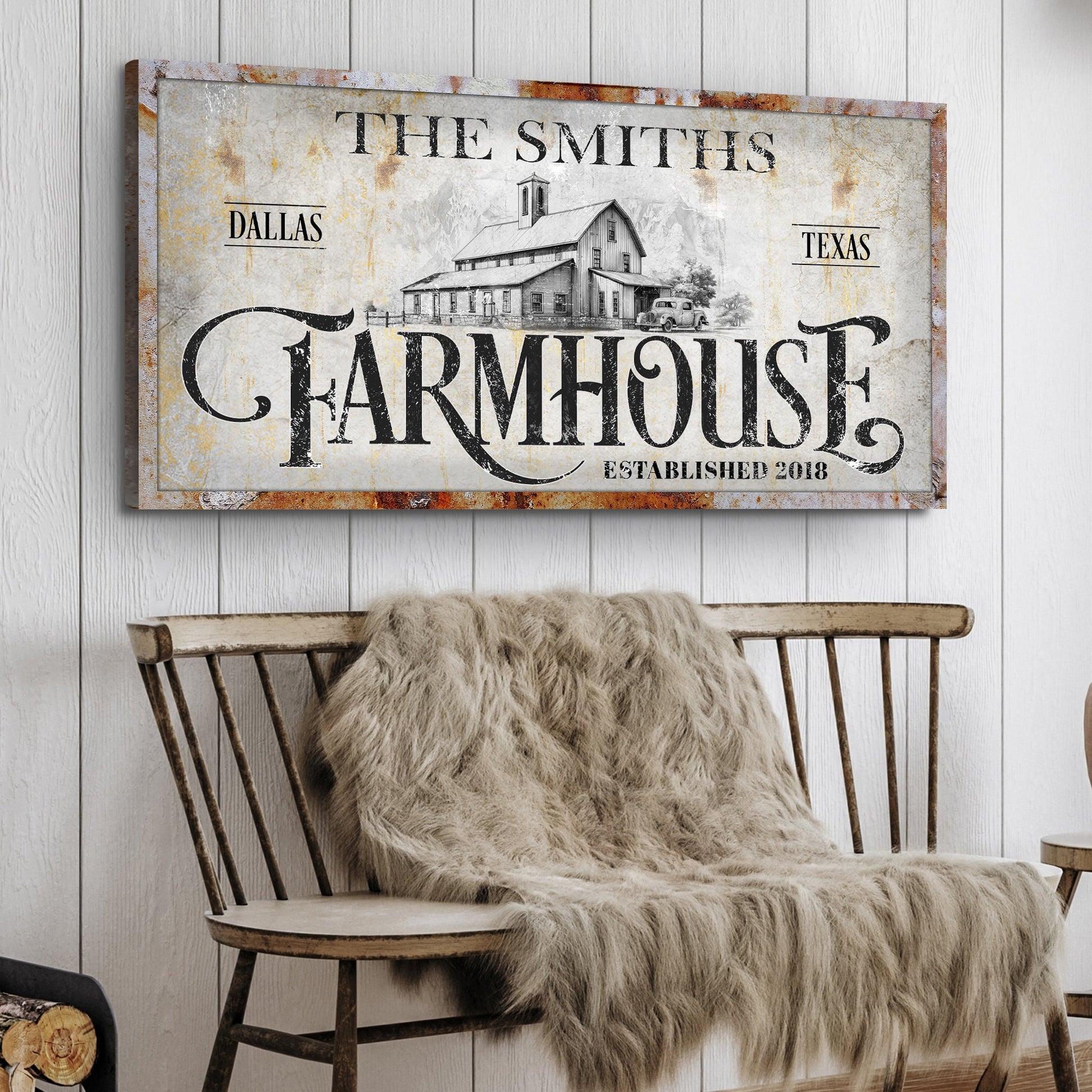 Rustic vintage farmhouse canvas wall art with weathered country design on gallery-wrapped canvas