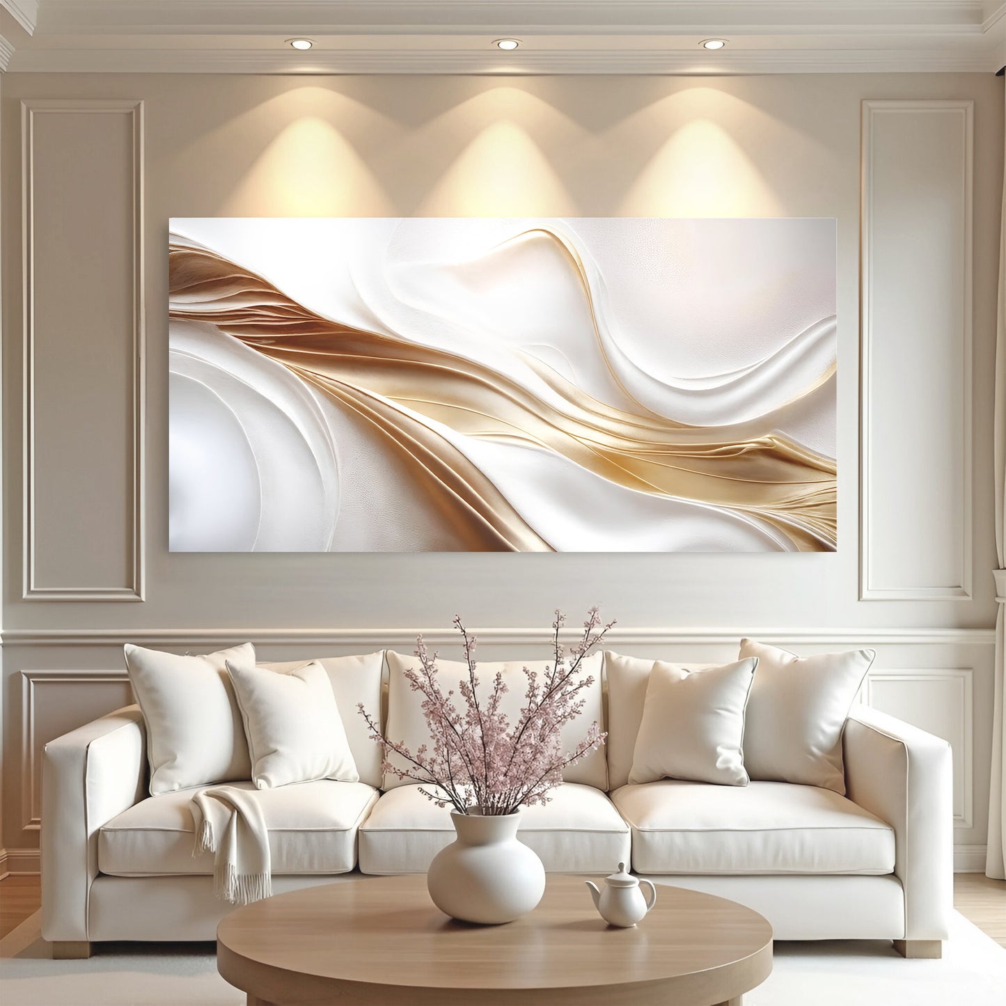 White and Gold Abstract Canvas Wall Art