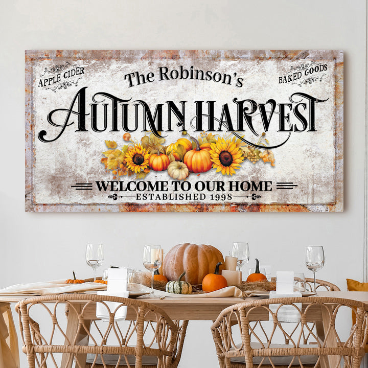 Family autumn harvest Thanksgiving canvas sign II, vintage fall typography wall art