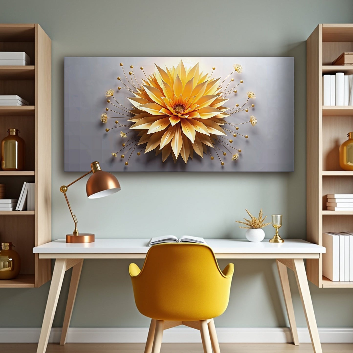 Golden Dandelion Minimalist Canvas Wall Art - Abstract Print