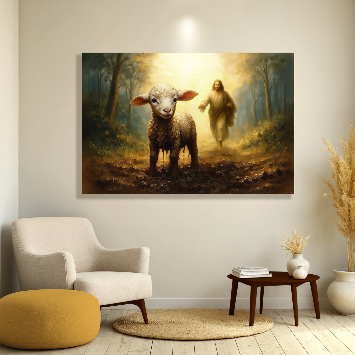 Jesus Running After Lost Lamb Faith Canvas Wall Art