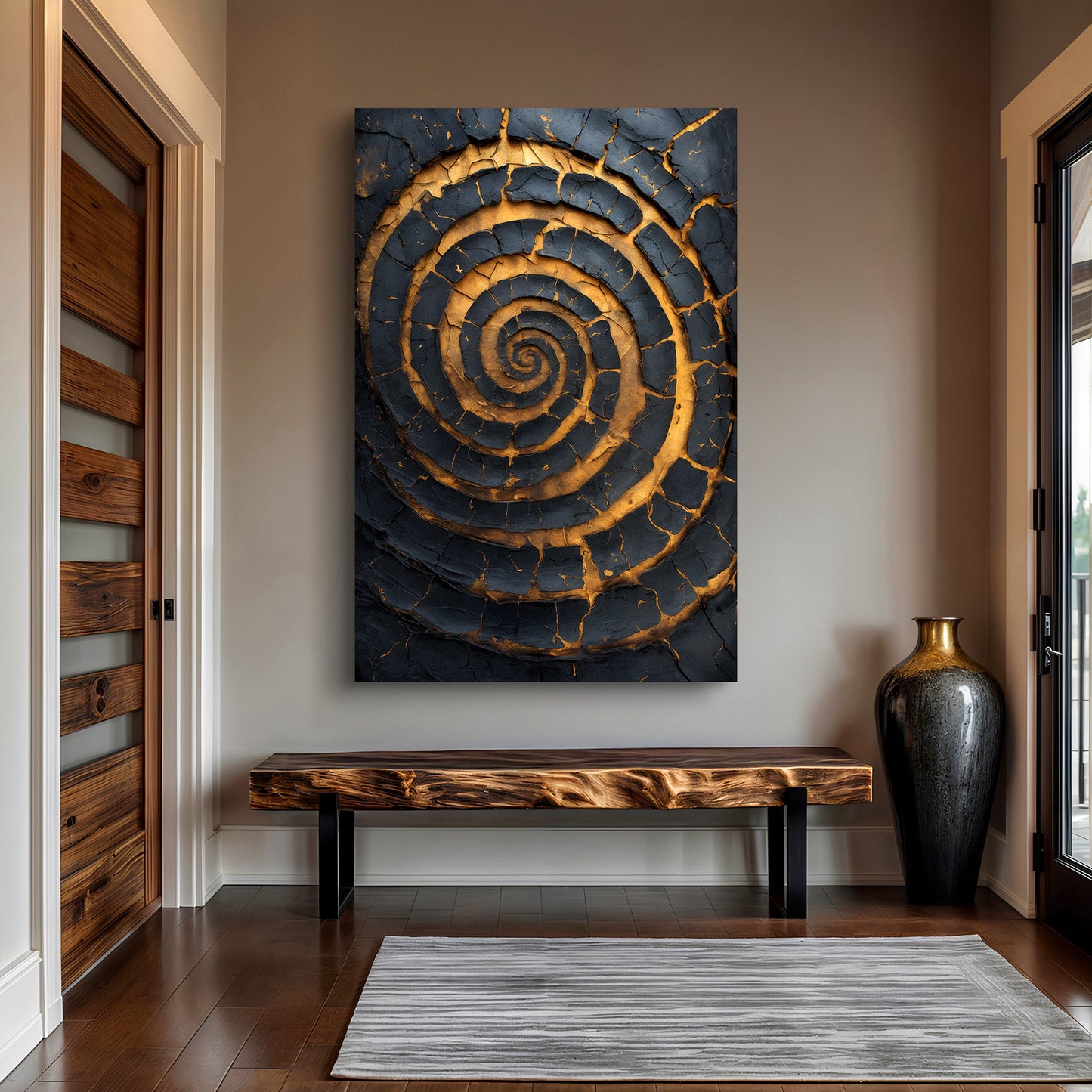 Black and Gold Spiral Abstract Canvas Wall Art