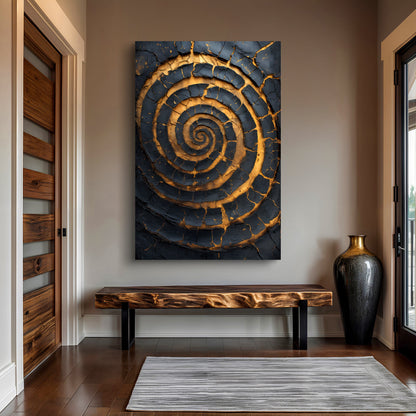 Black and Gold Spiral Abstract Canvas Wall Art