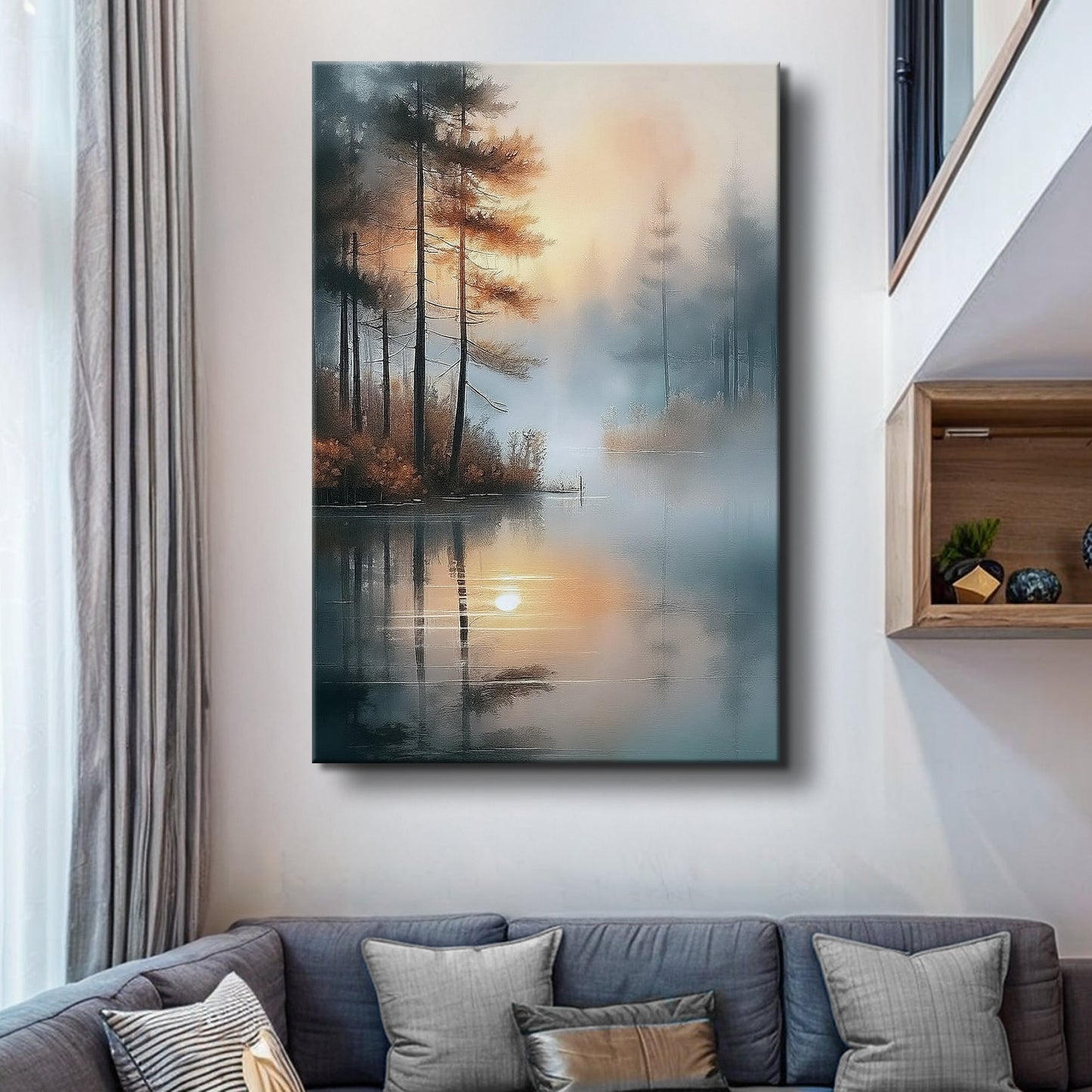 Misty Lake Landscape Canvas Wall Art