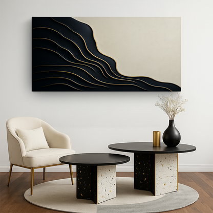 Black and Gold Minimalist Abstract Canvas Wall Art