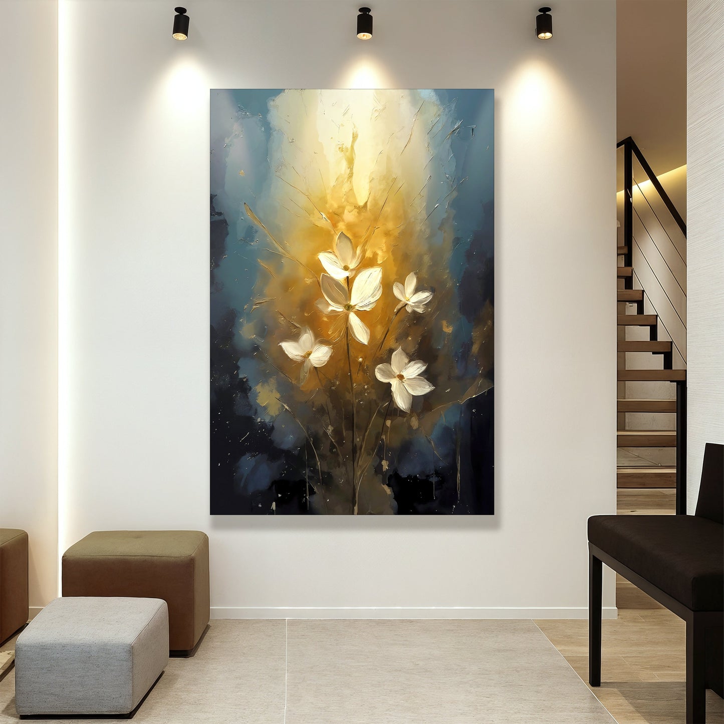 Golden Glow Flower Canvas Wall Art - Elegant Floral Print