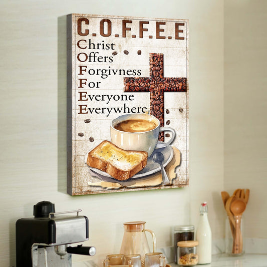 Christ and Coffee IV faith canvas wall art with warm faith and morning routine design