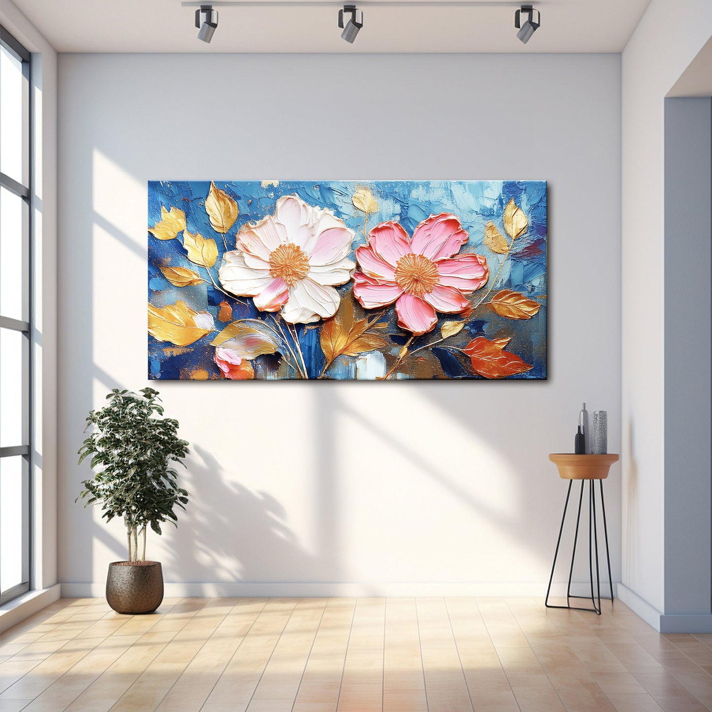Golden Petals Impasto Canvas Wall Art - Floral Print