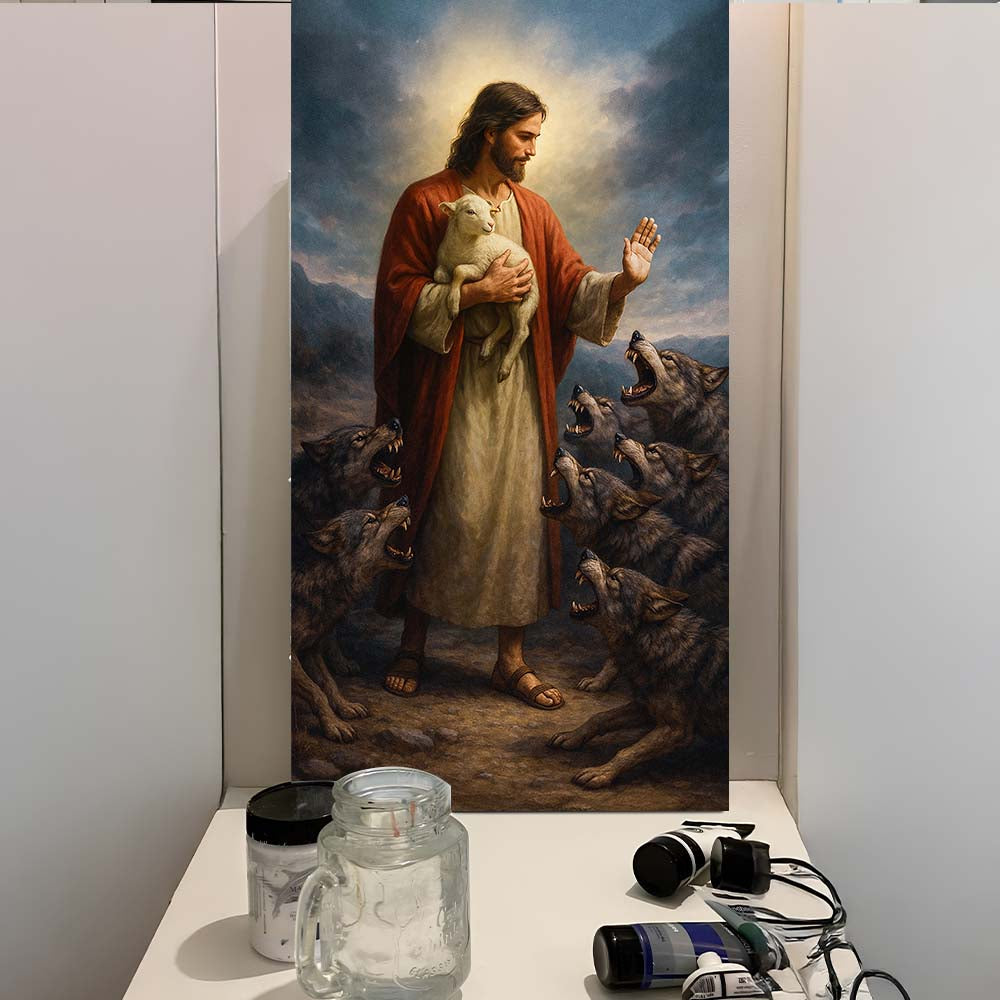 Christian Faith Canvas Art Jesus Shepherd Protecting Lamb