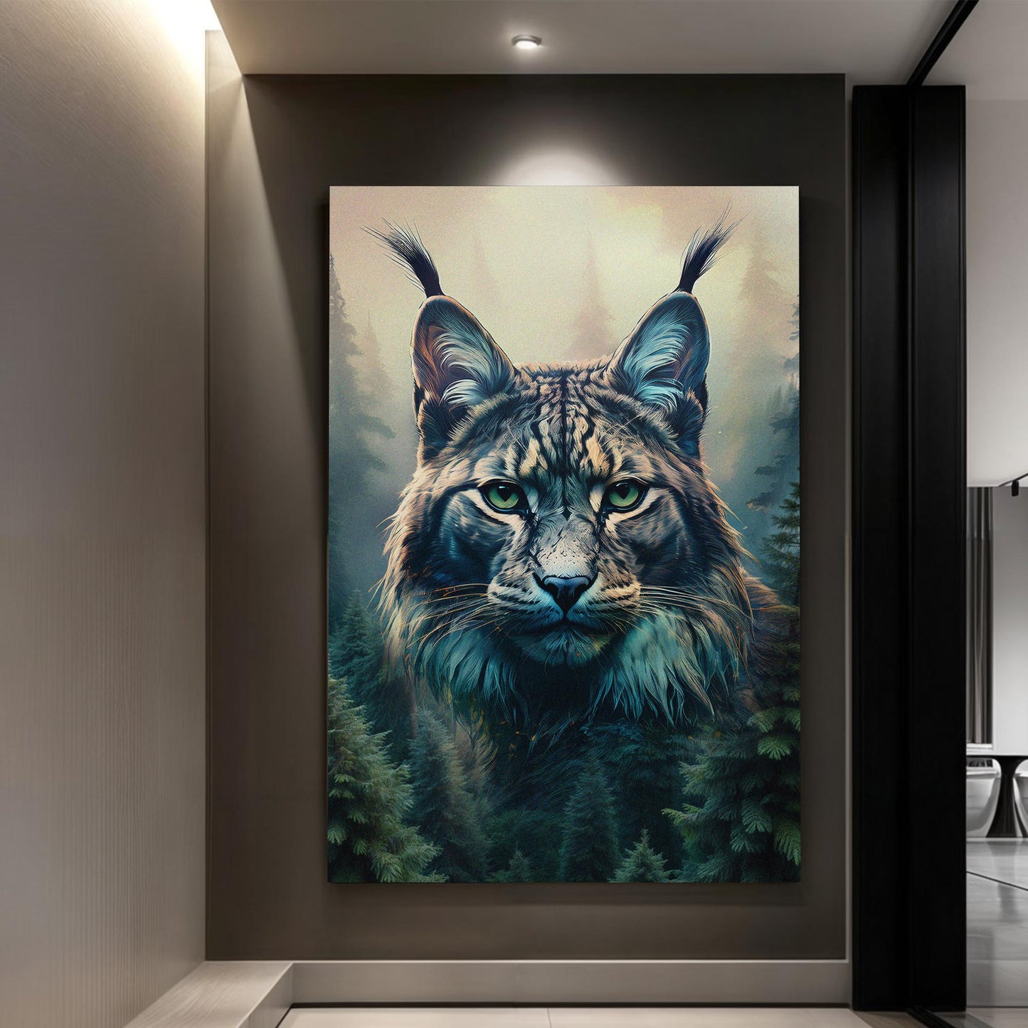 Lynx Double Exposure Canvas Wall Art