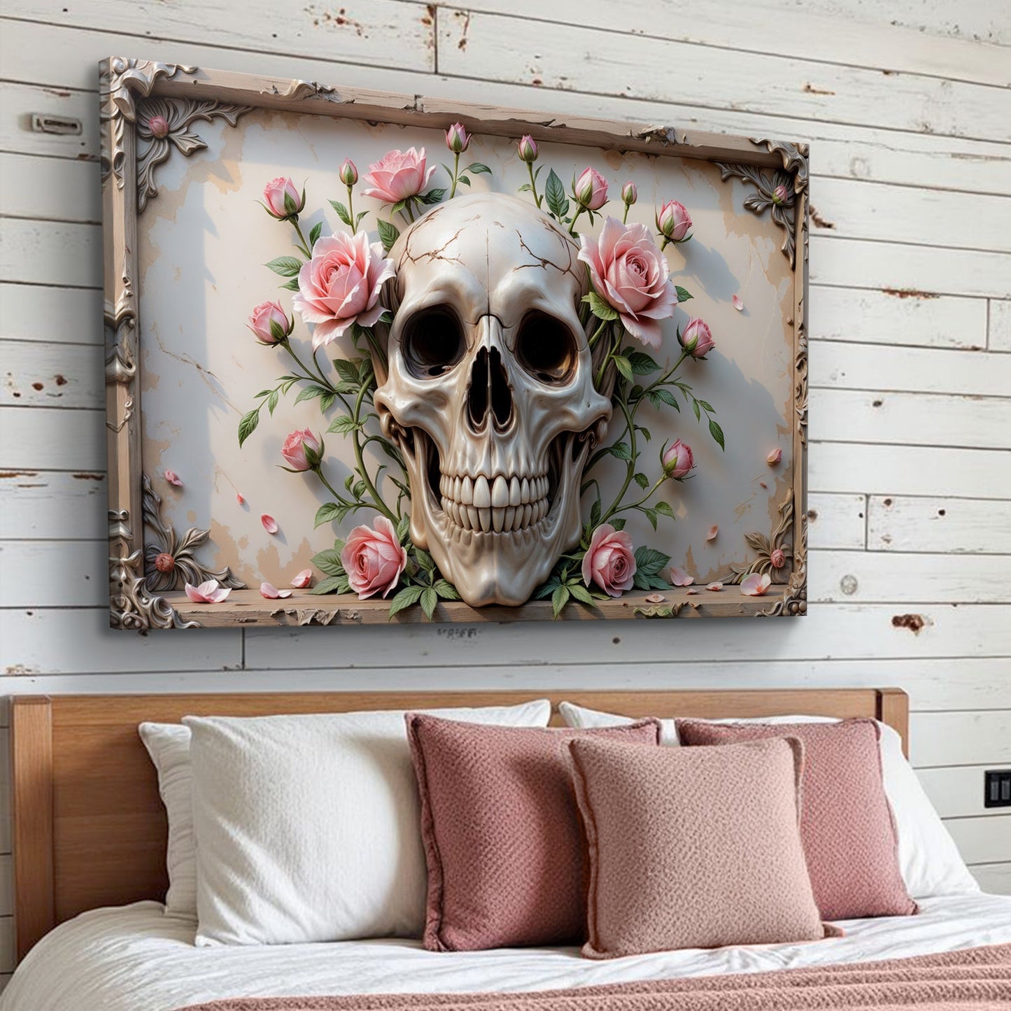 3D Rose and Skull Canvas Wall Art V