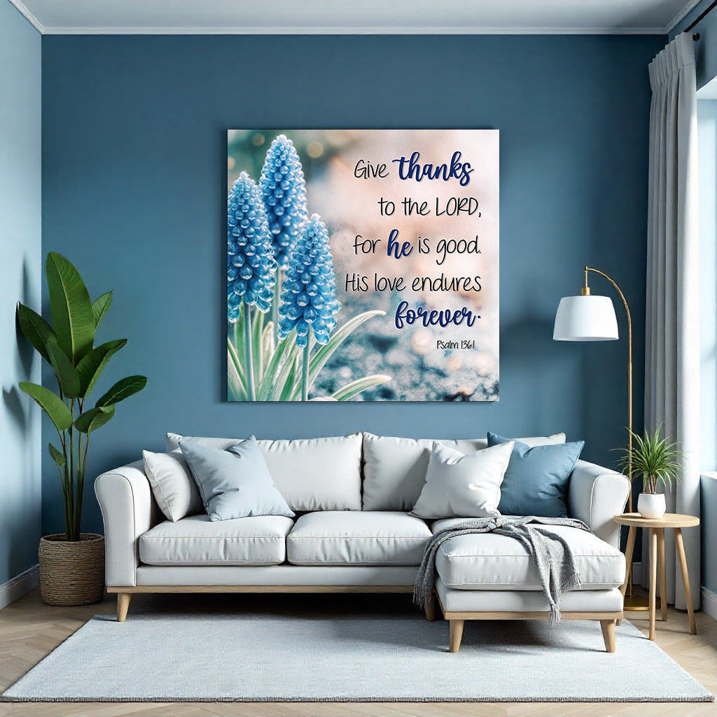 Psalm 136:1 Give Thanks to the Lord Faith Canvas Wall Art