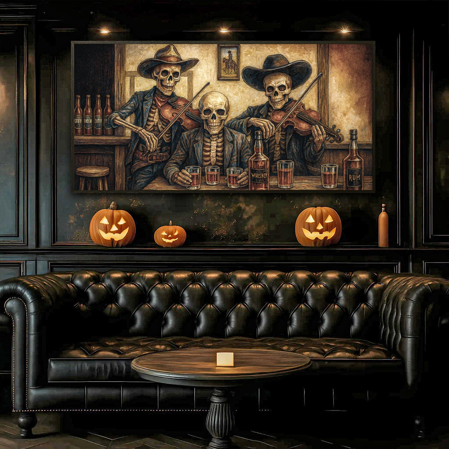 Cowboy Skeletons Western Bar Canvas Wall Art
