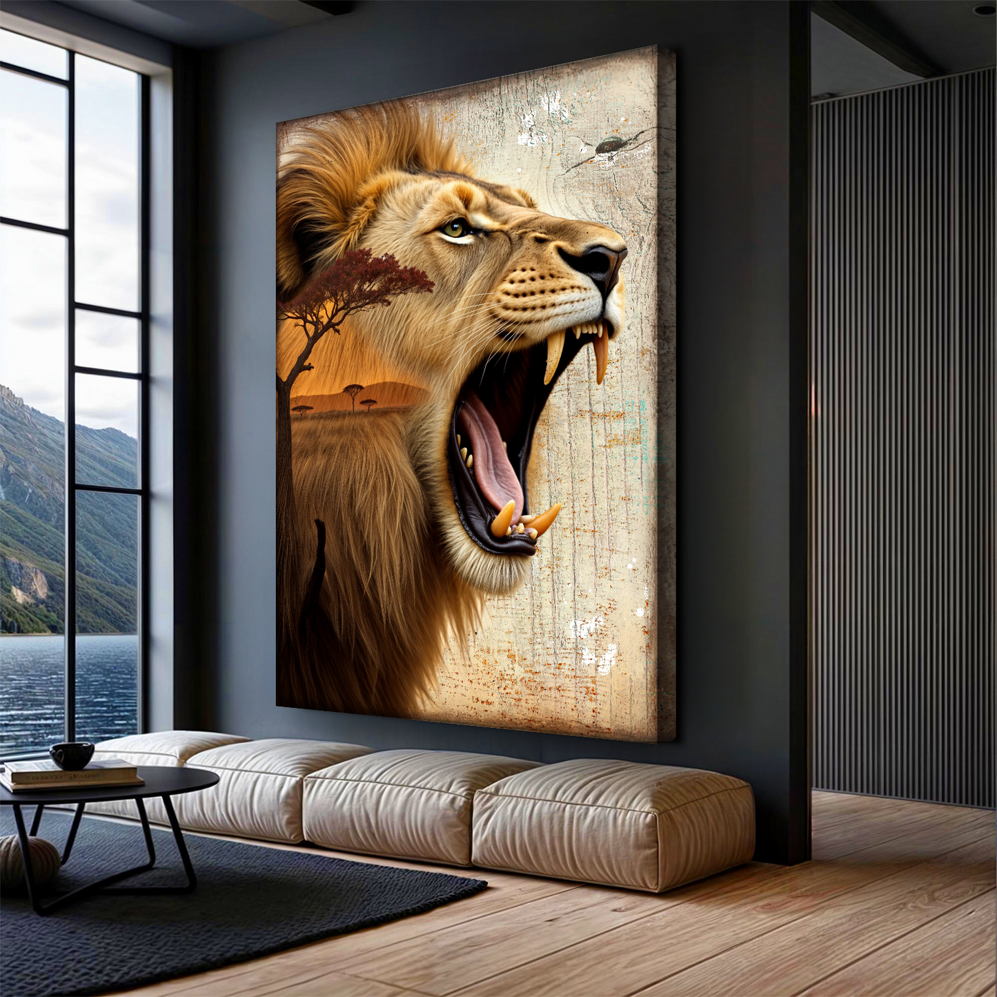 Lion Double Exposure Canvas Wall Art