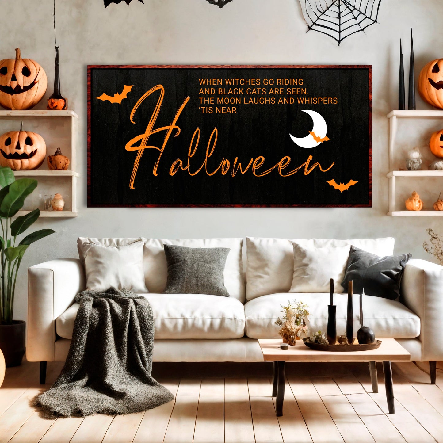 When Witches Go Riding Halloween Canvas Wall Sign