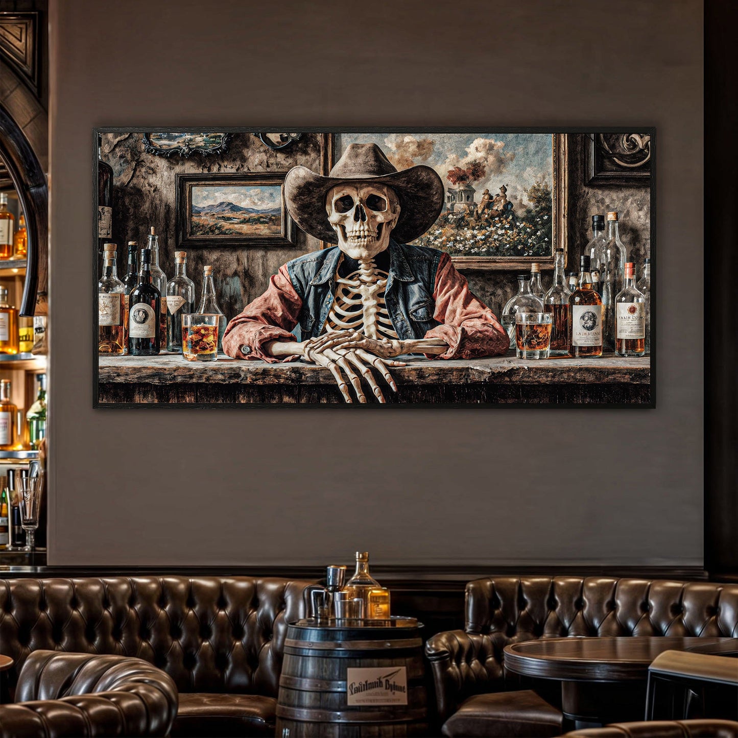 Skeleton Cowboy Barman Western Saloon Canvas Wall Art