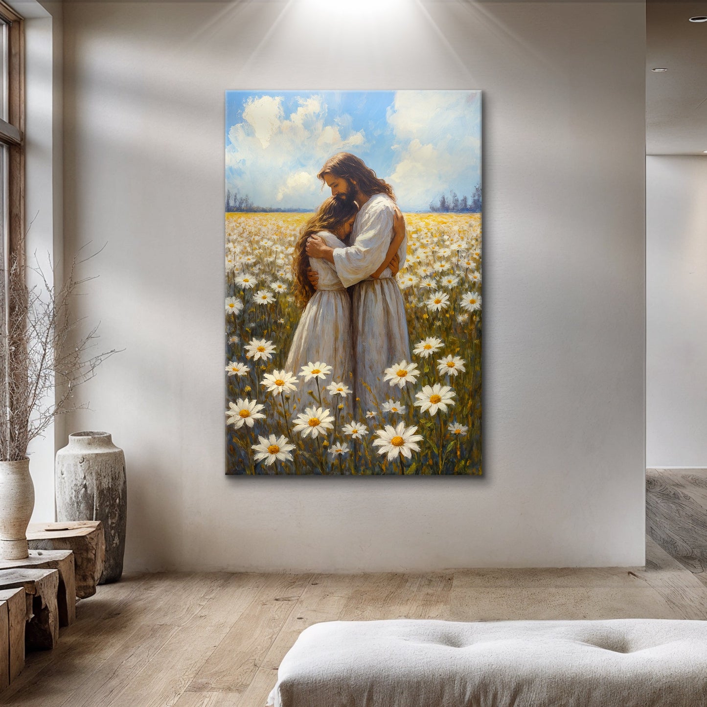 Jesus Embracing Woman Christian Canvas Wall Art