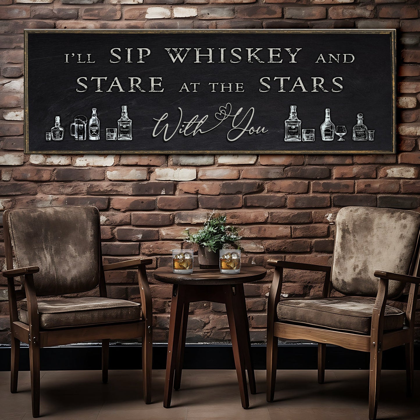 Sip Whiskey With You Bar Sign Canvas Wall Art