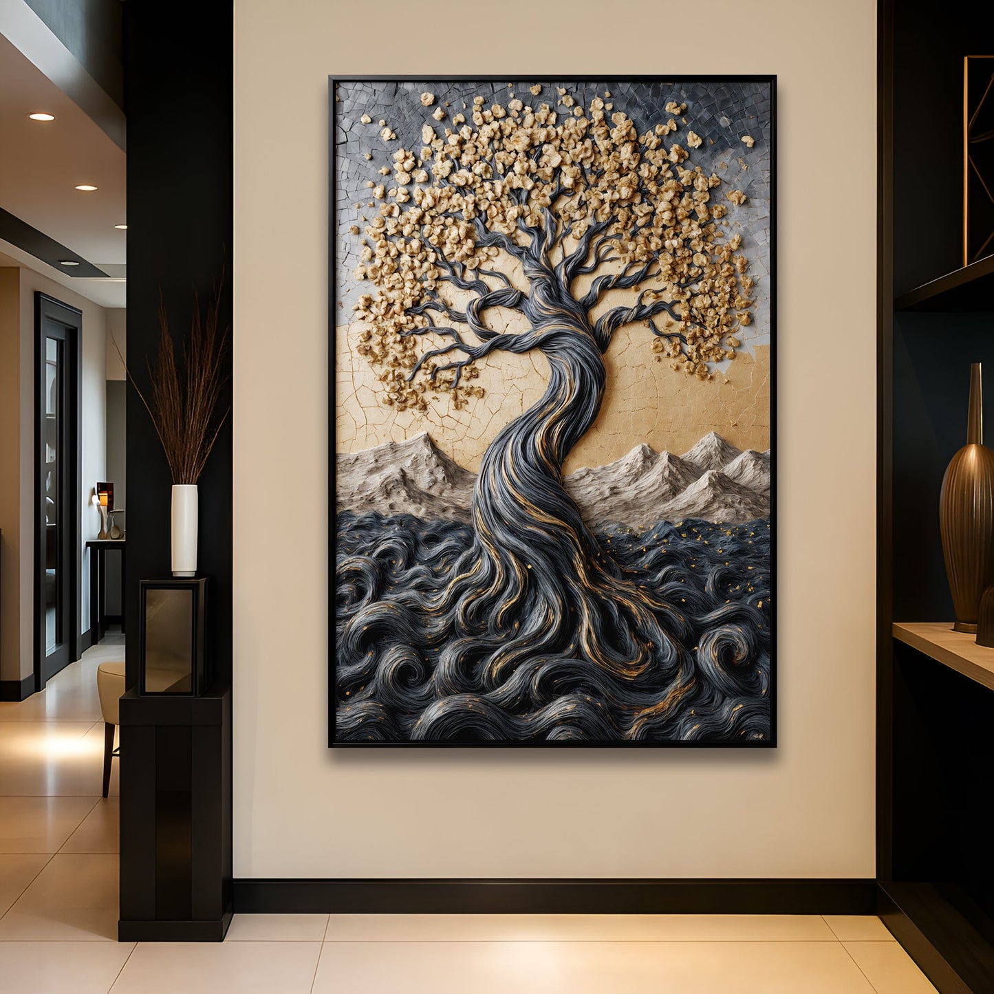 Golden Tree of Life Minimalist Canvas Wall Art