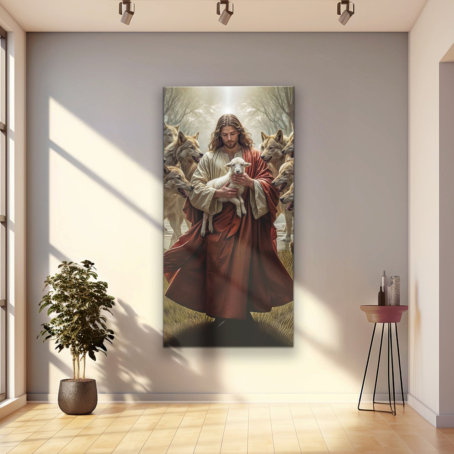 Jesus and the Wolf Faith Canvas Wall Art Shepherd