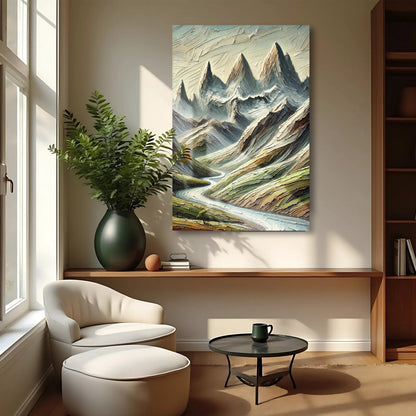 Abstract Mountain And River Landscape Canvas Wall Art II