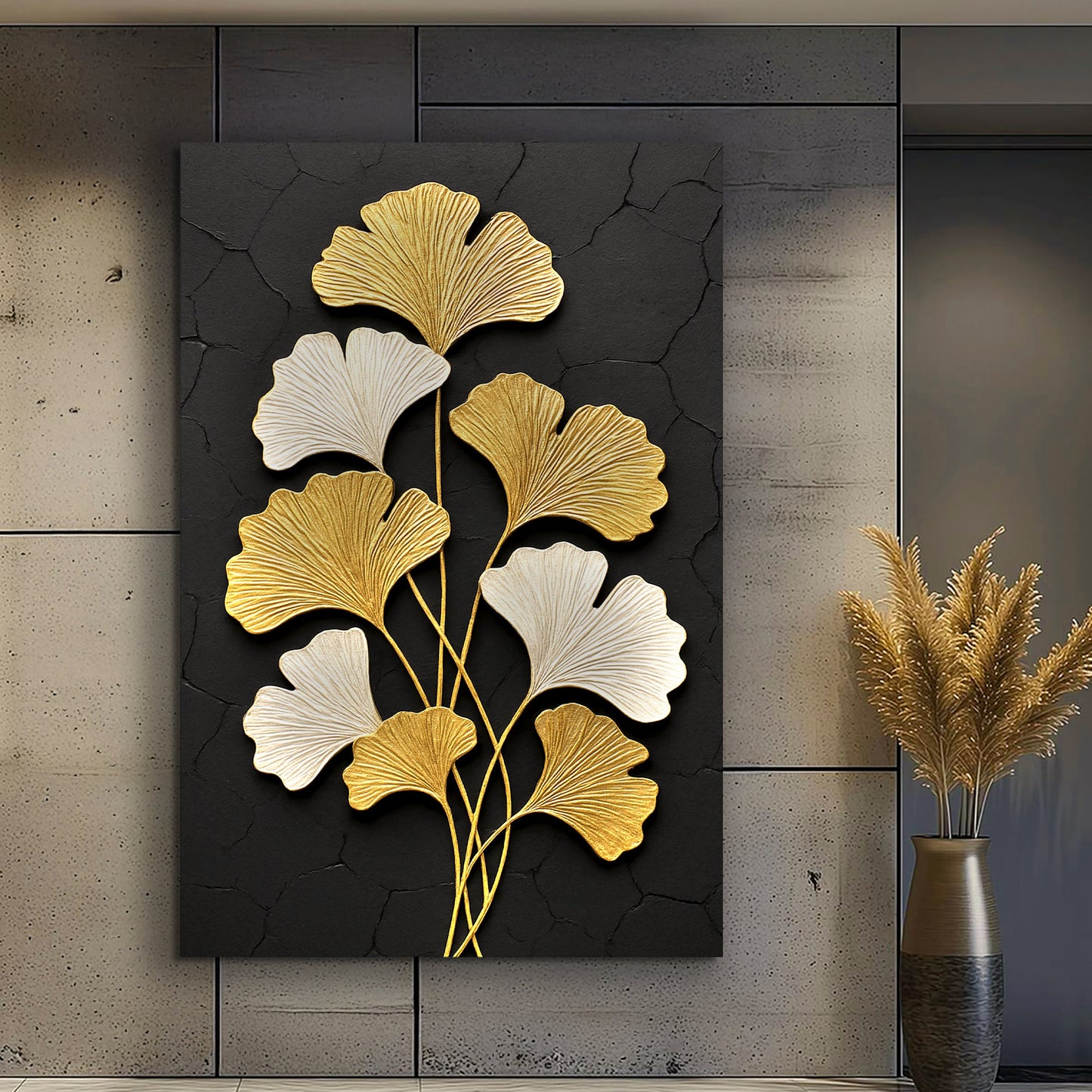 Golden Ginkgo Canvas Wall Art - Botanical Nature Print