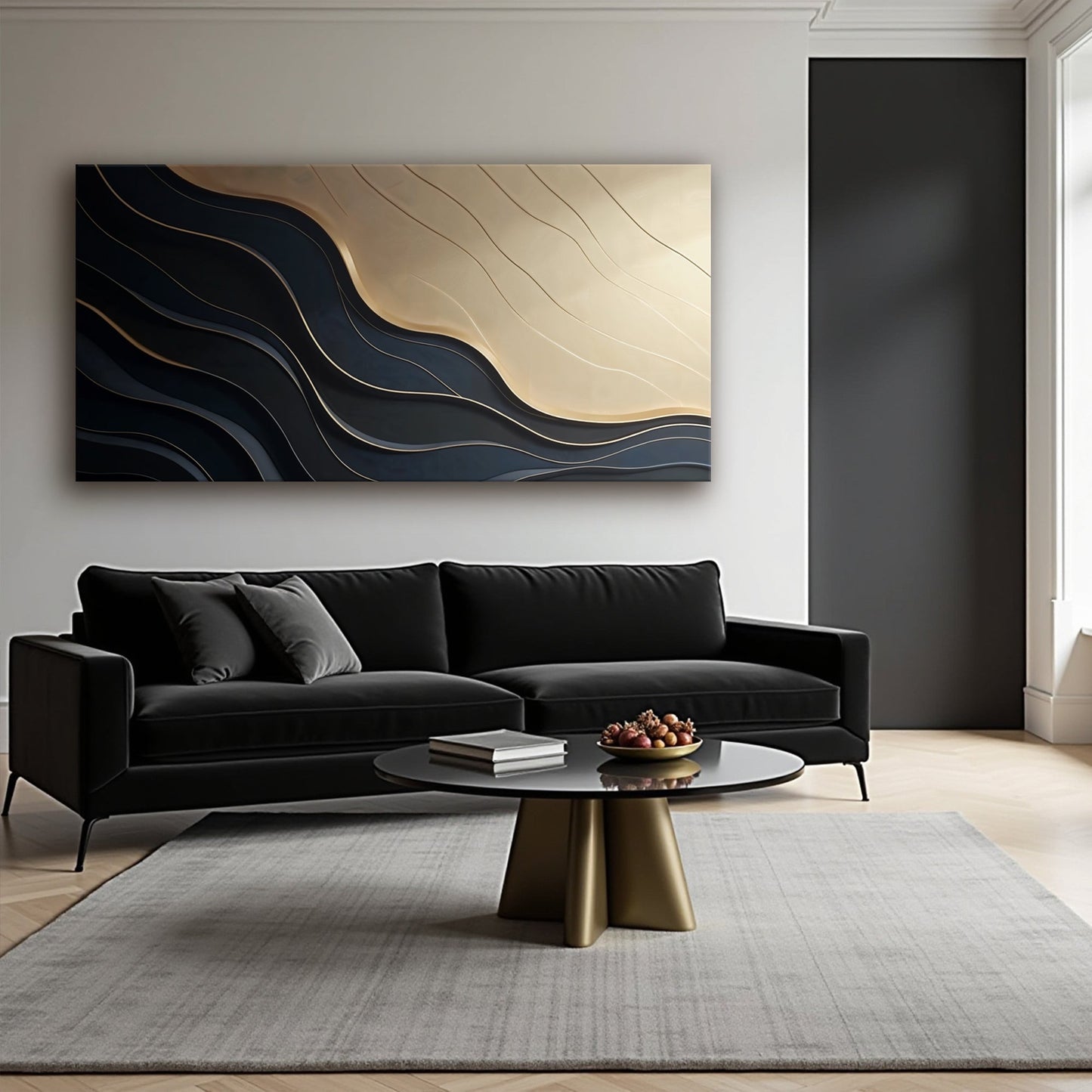 Black and Gold Minimalist Abstract Canvas Wall Art