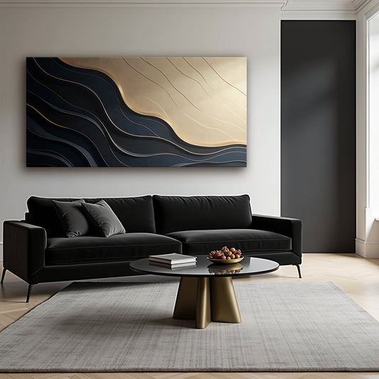 Black and Gold Minimalist Abstract Canvas Wall Art