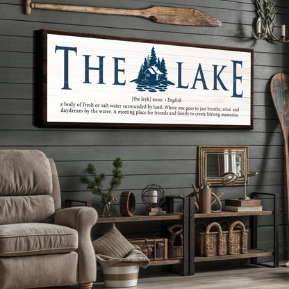 The Lake Definition Cabin and Pines canvas shown in a styled room setting, view 3