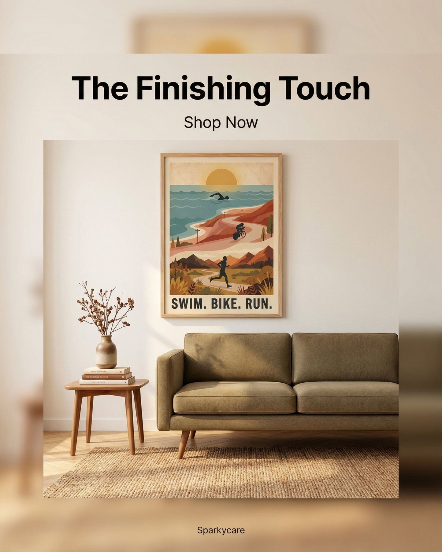 Triathlon Poster: Retro Swim Bike Run Framed Wall Art