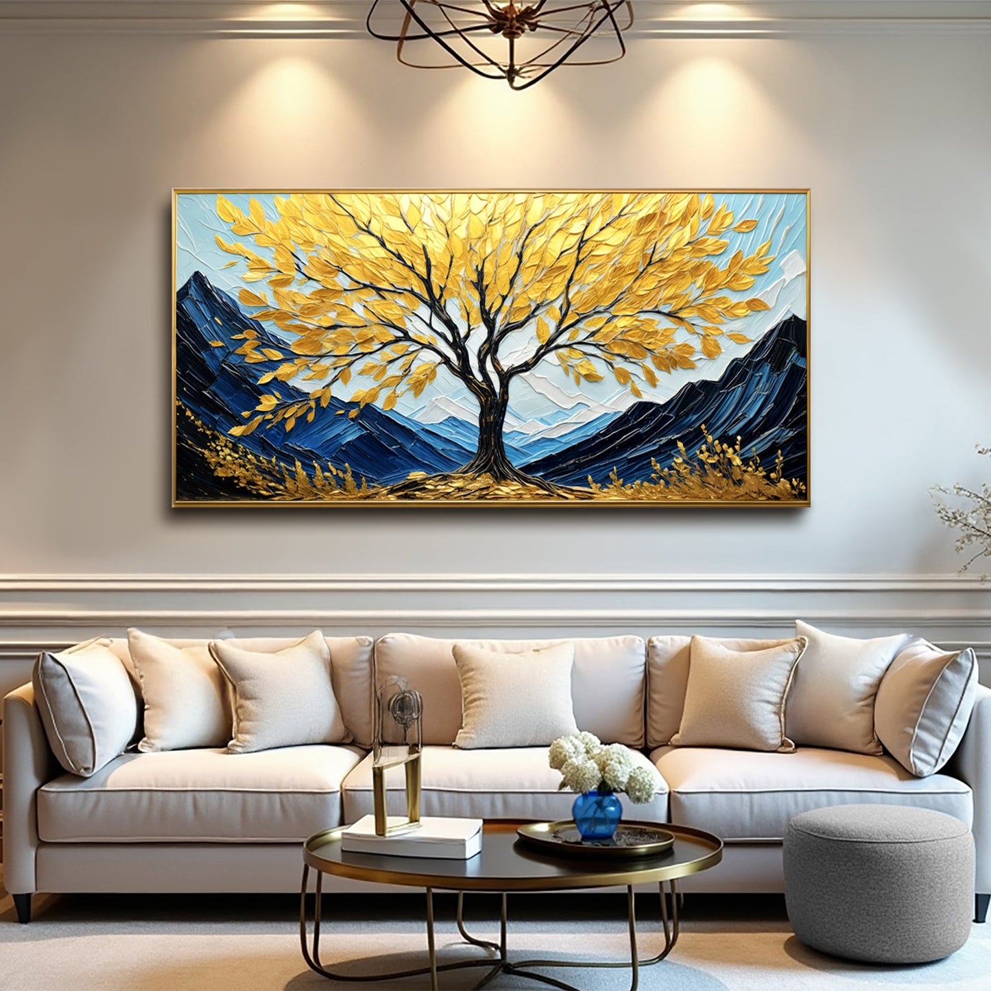 Golden sanctuary nature landscape canvas wall art with warm sun-dappled forest scene in gold