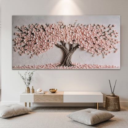 Blush blossom floral canvas wall art in soft pink tones, ready to hang