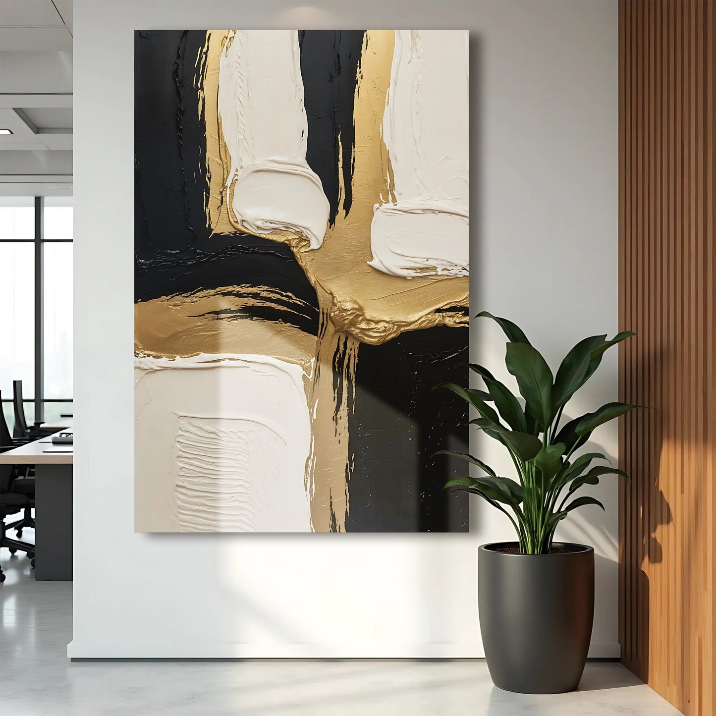 Black White and Gold Abstract Canvas Wall Art