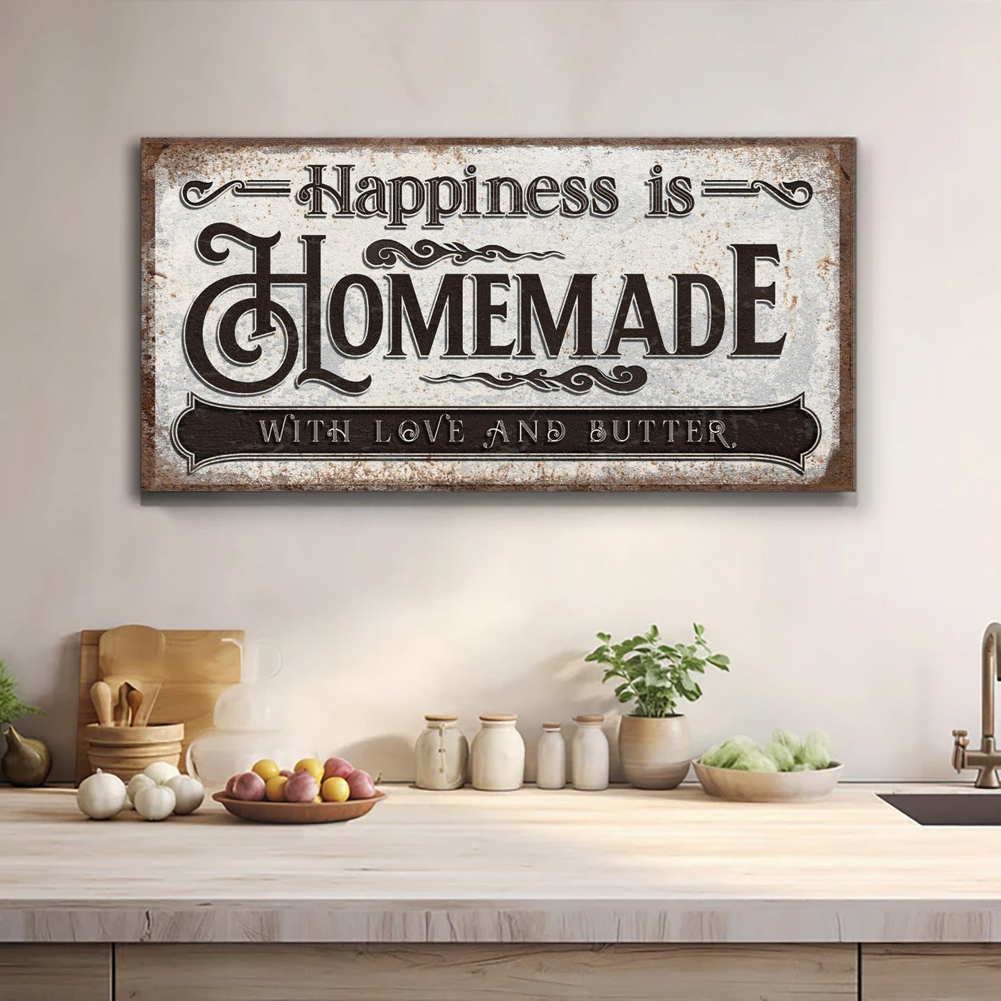 Happiness is homemade kitchen canvas wall art with warm welcoming message