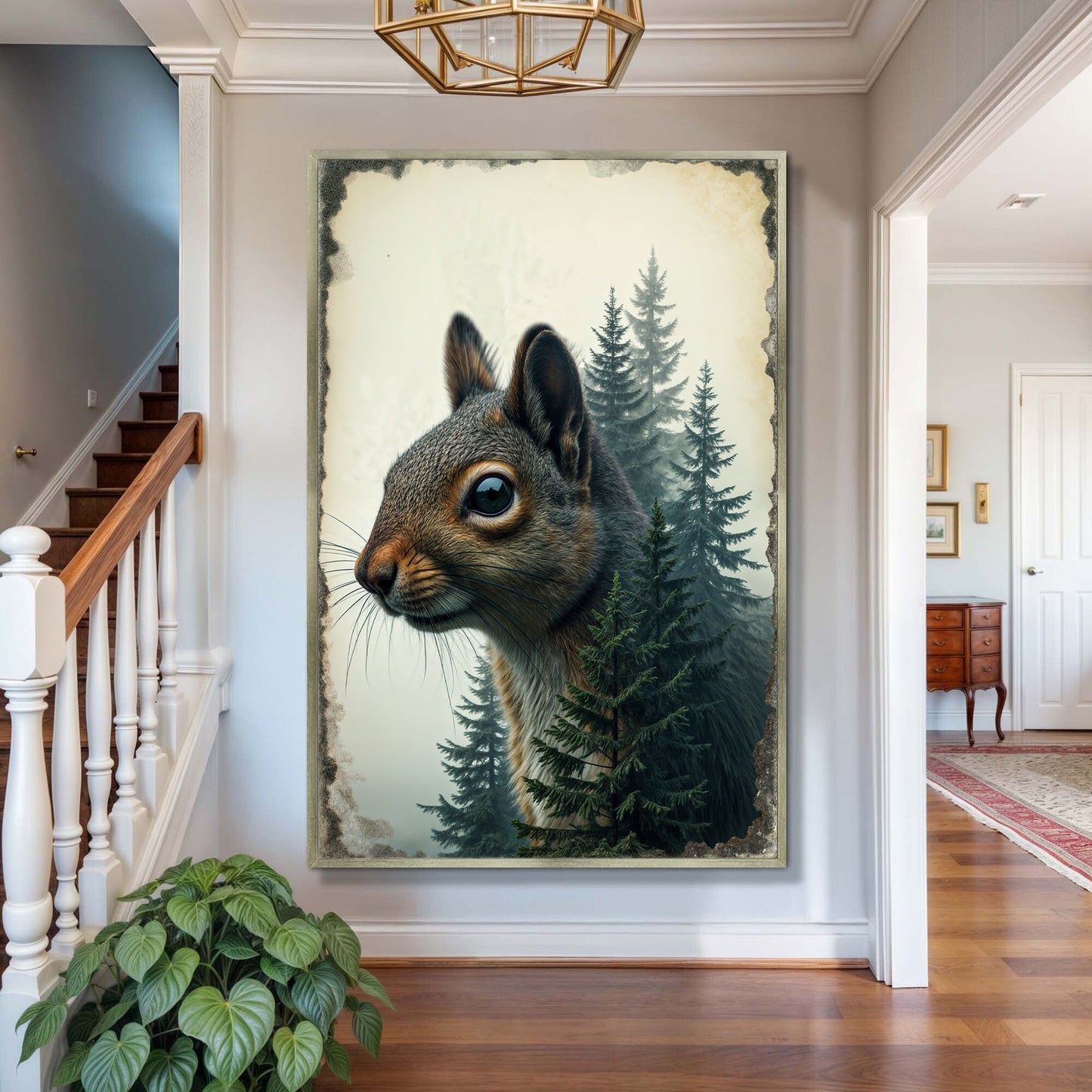 Squirrel Double Exposure Nature Canvas Wall Art