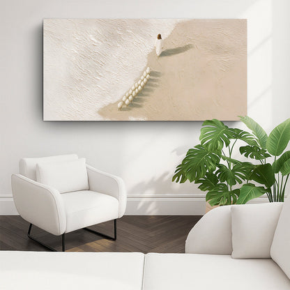 Flock of Sheep White and Cream Panoramic canvas shown in a styled room setting, view 3