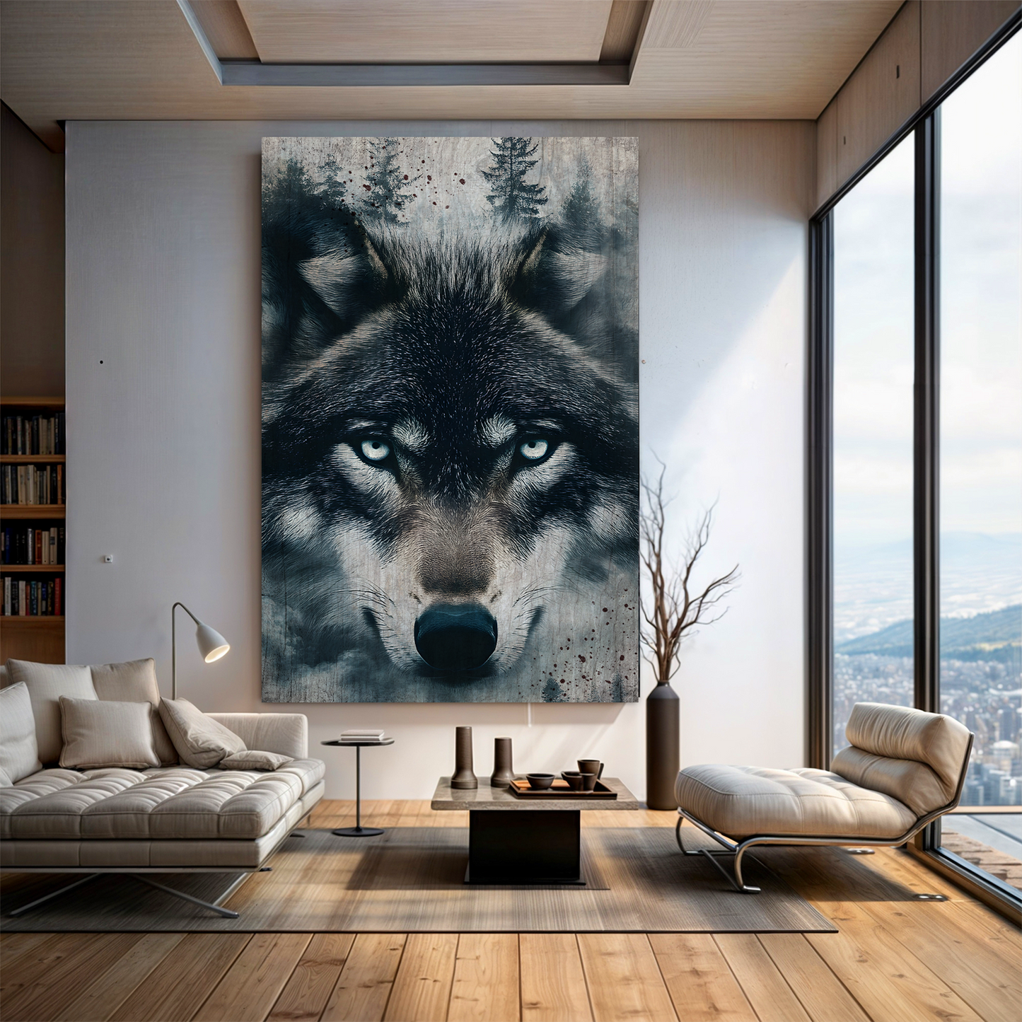 Wolf Double Exposure Canvas Wall Art III