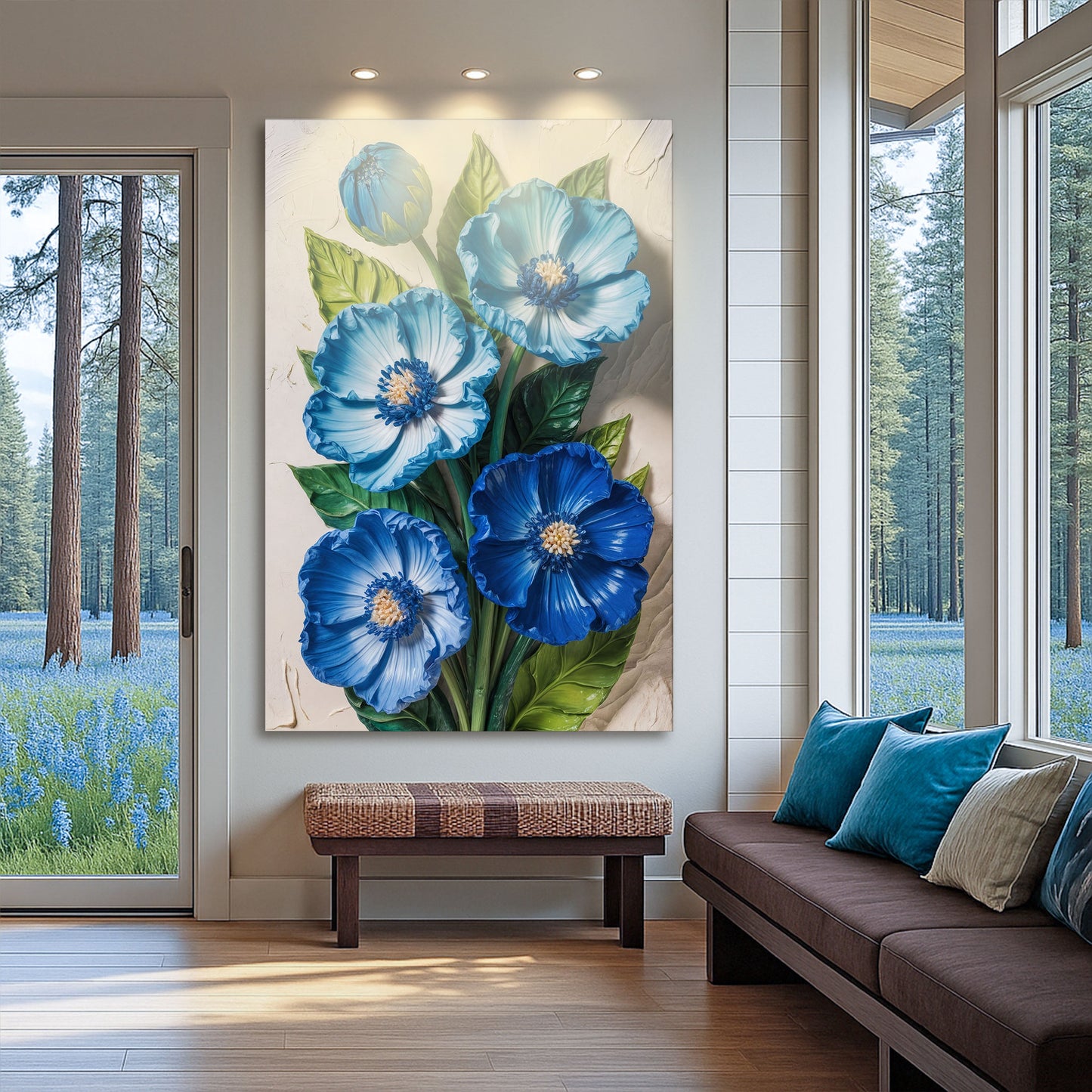 Blue Blossom Bouquet Floral Canvas Wall Art