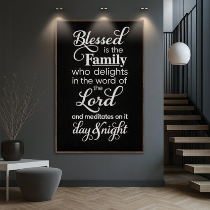 Blessed Is the Family Black and White canvas shown in a styled room setting, view 4