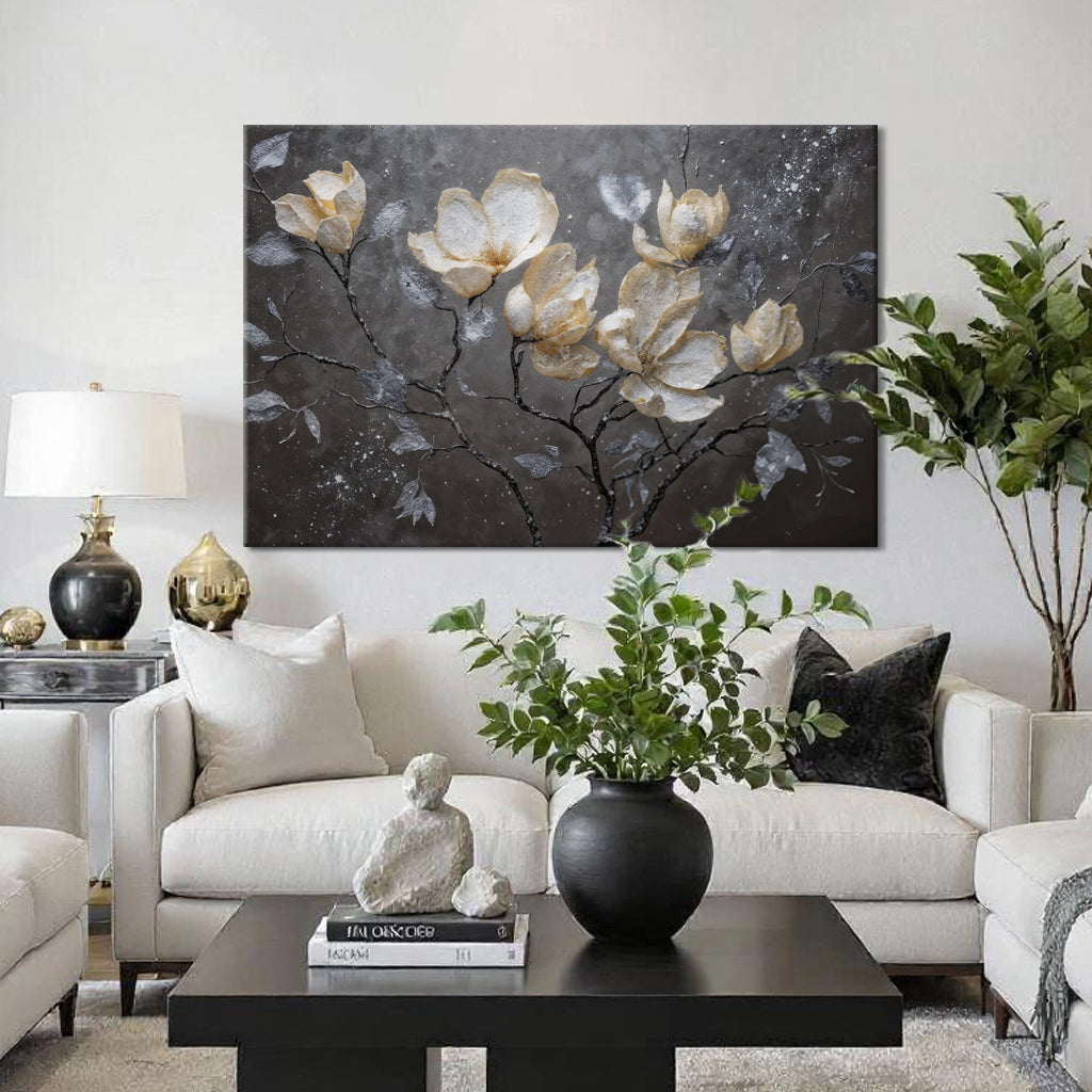 Midnight Magnolias Floral Canvas Wall Art