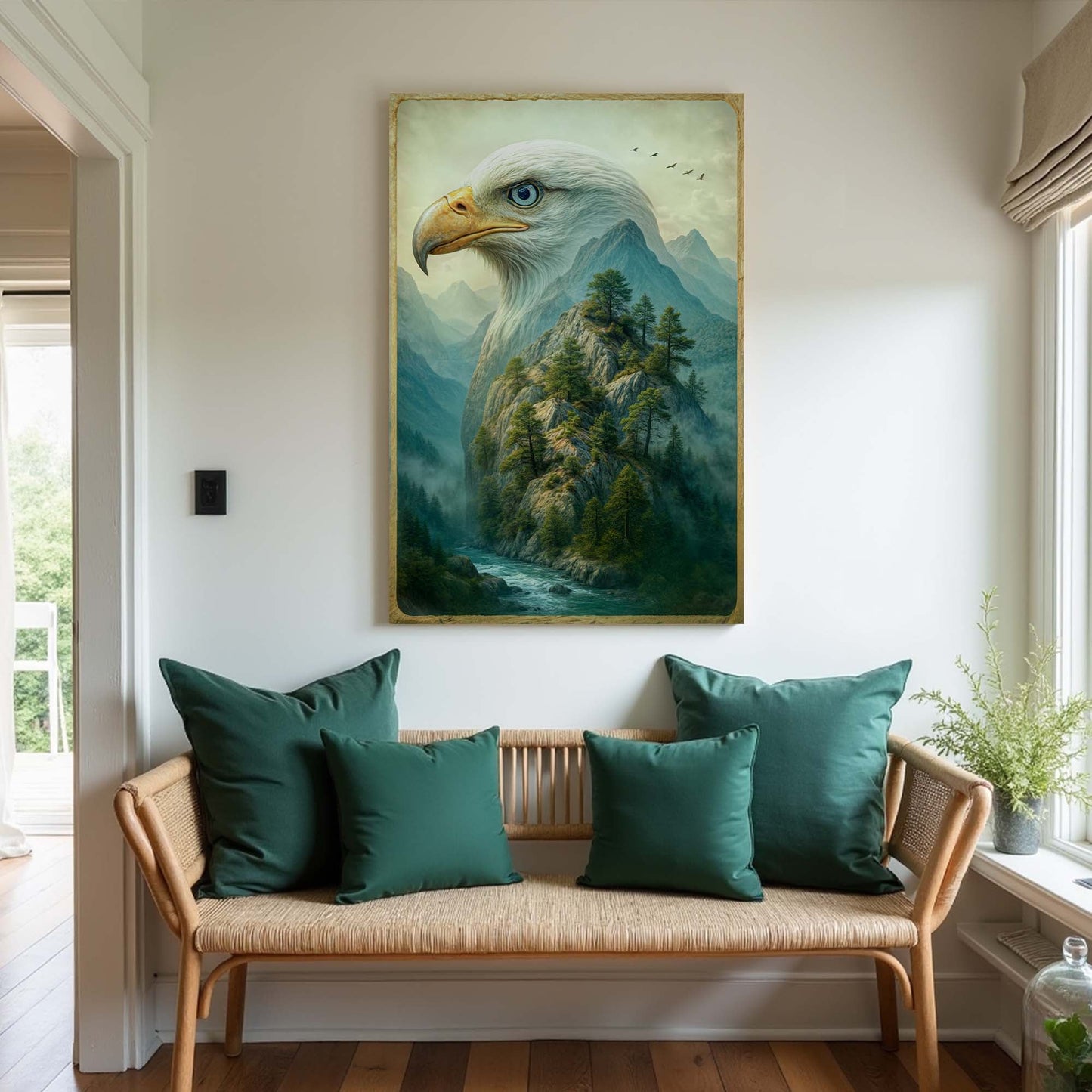 Eagle Over the Canyon Double Exposure Canvas Wall Art