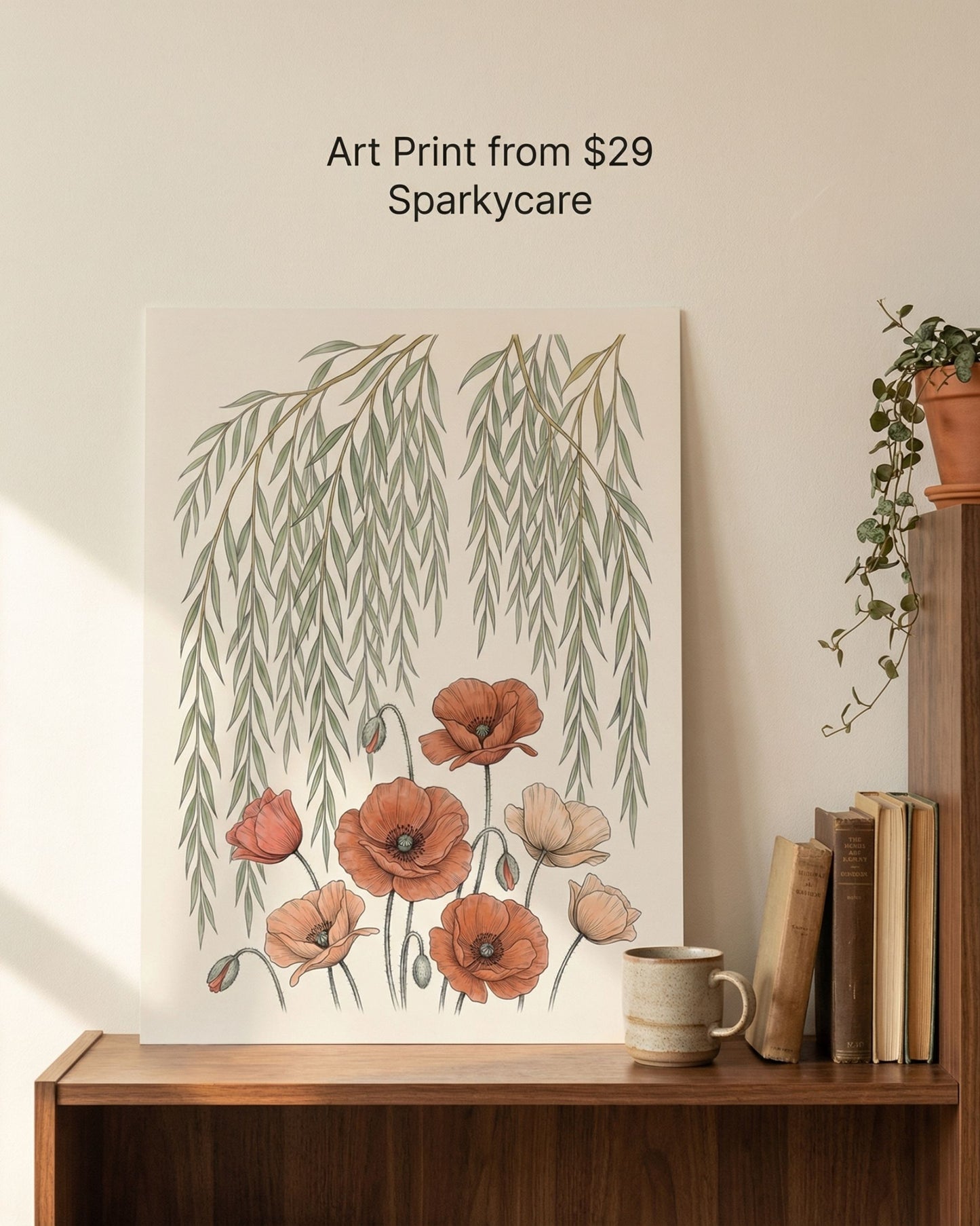Willow Tree and Poppy Botanical 9th Anniversary Wall Art