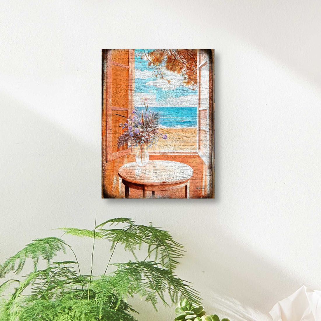 Coastal Window View Wood Wall Art - Seascape Decor