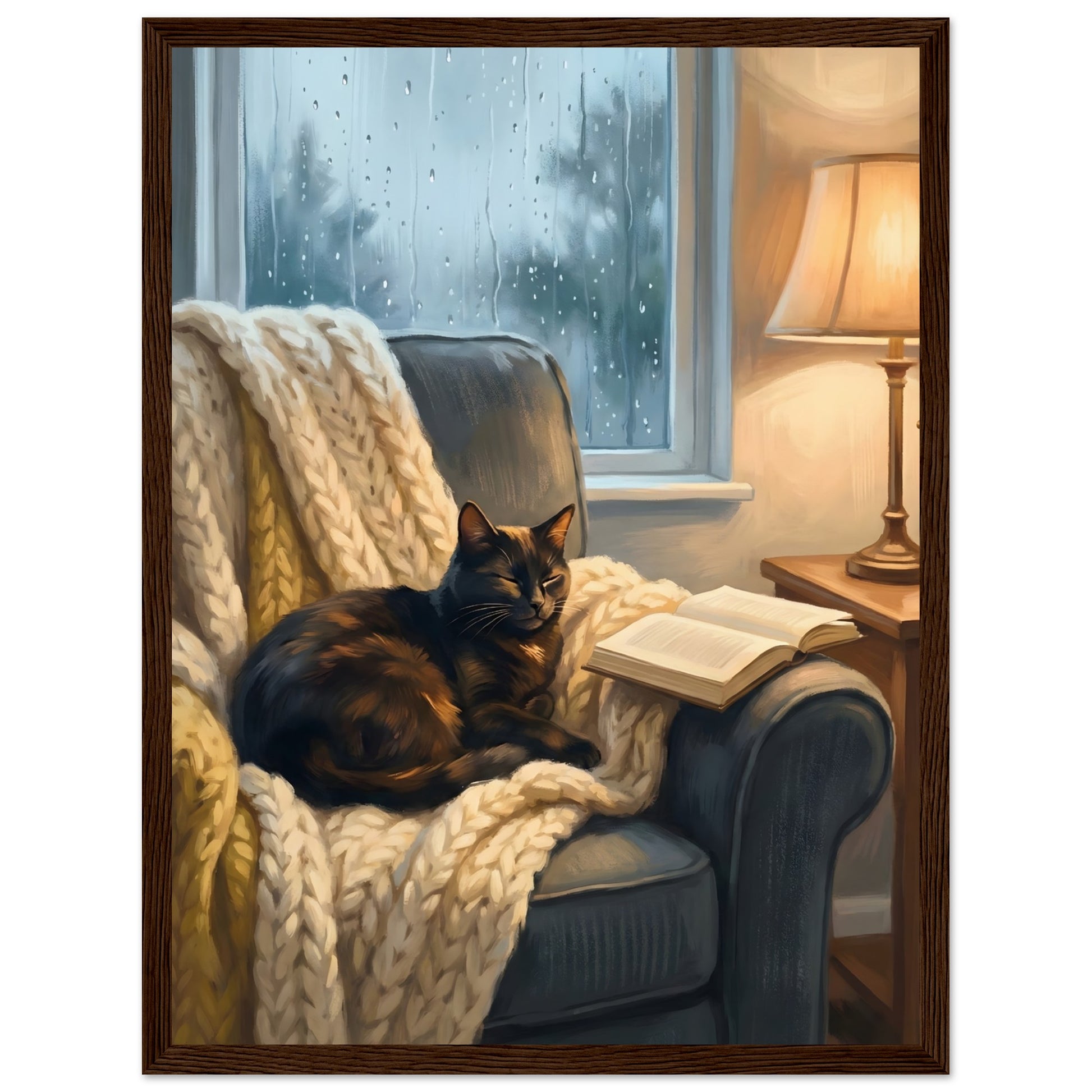 Cozy Cat Reading Poster - The Finishing Touch Your Reading Nook Needs - 20x25 cm / 8x10″ - White frame / Ready-to-hang - Sparkycare