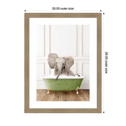 Baby Elephant in Transitional Bathtub by Amy Peterson Framed Wall Art Print