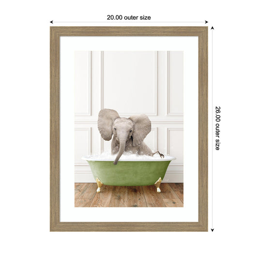 Baby Elephant in Transitional Bathtub by Amy Peterson Framed Wall Art Print