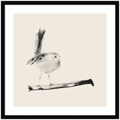 Framed sketched bird on a branch wall art print