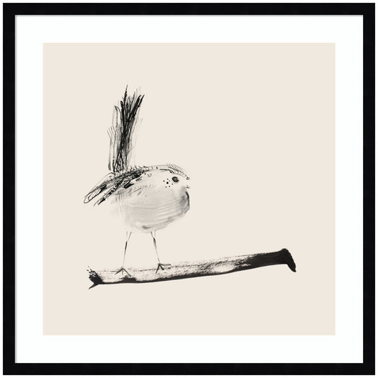 Framed sketched bird on a branch wall art print