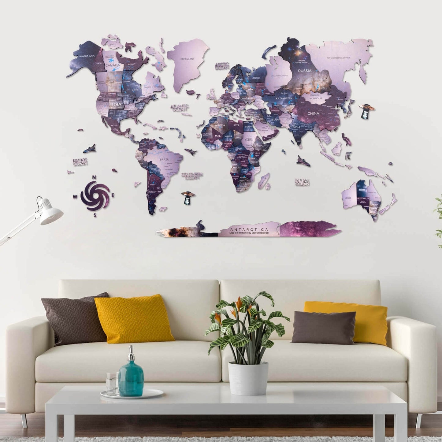 3D Wooden World Map Wall Art - Sirius